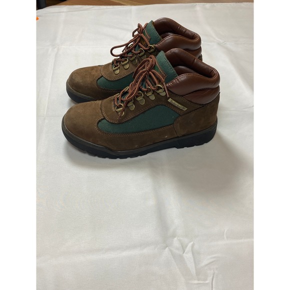 Kids Timberland Field Boots Brown Suede Green‎ Canvas  Hiking Boots Size 4 Youth - Picture 4 of 12